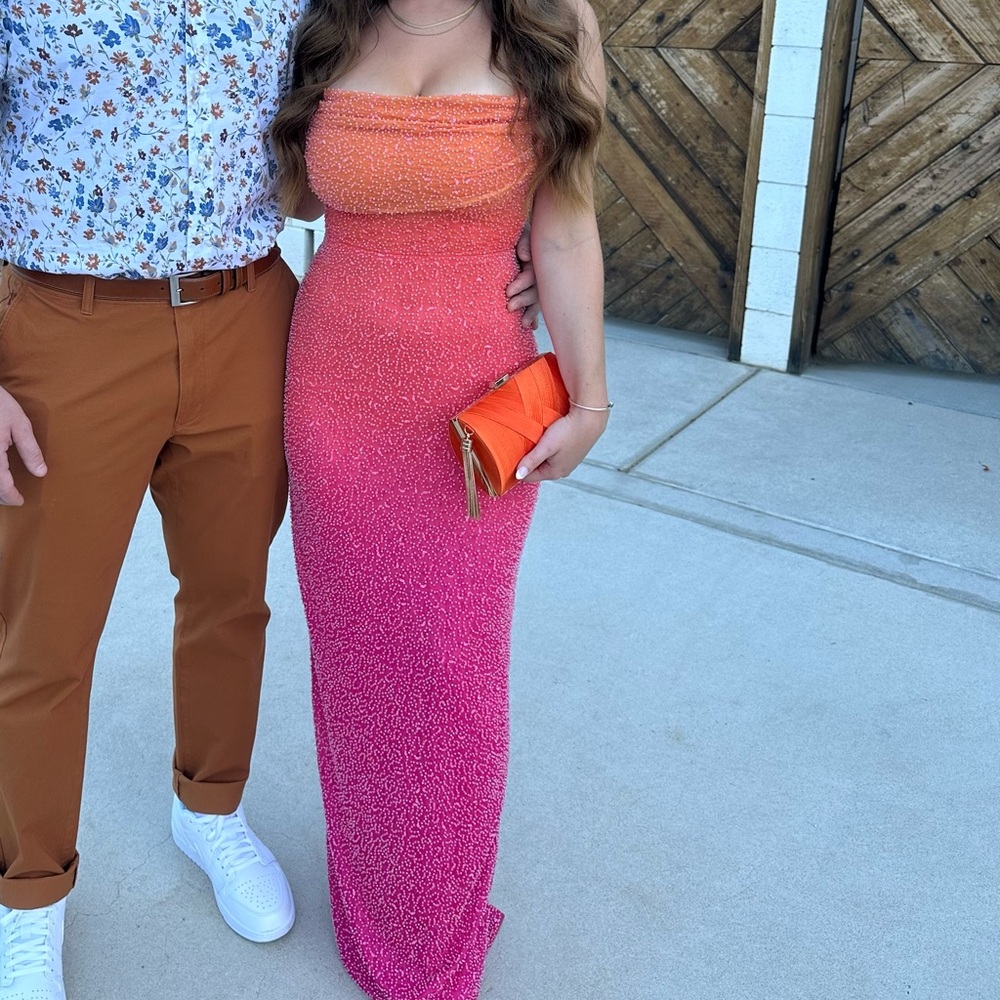 Monte Carlo Embellished Maxi Dress in Red and Orange Ombré